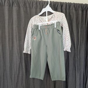 OshKosh B'gosh Olive Green Kids Pants with Floral Detail